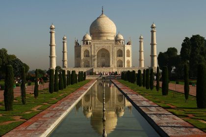 The Taj Mahal, as pictured on September 29, 2010 in Agra, India. The mausoleum was built by the Mughal emperor Shah Jahan in memory of his third wife, Mumtaz Mahal, who is buried there alongside Jahan.