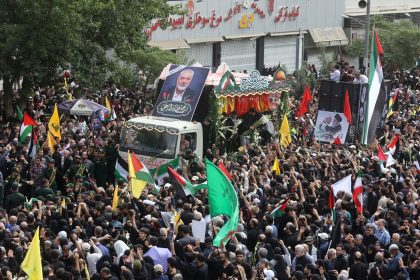 Iranians attend the funeral procession of Hamas chief, Ismail Haniyeh in Tehran, Iran on August 1, 2024.