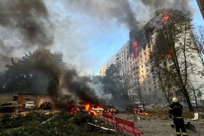 82 apartment buildings were damaged when Kharkiv was struck with five guided aerial bombs on Friday, Ukrainian authorities said.