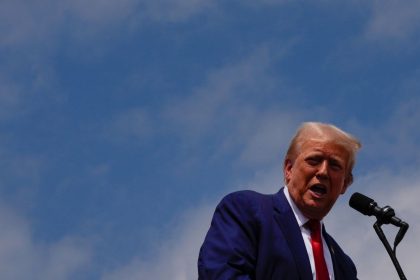 Former President Donald Trump speaks at the North Carolina Aviation Museum in Asheboro, North Carolina, on August 21, 2024.