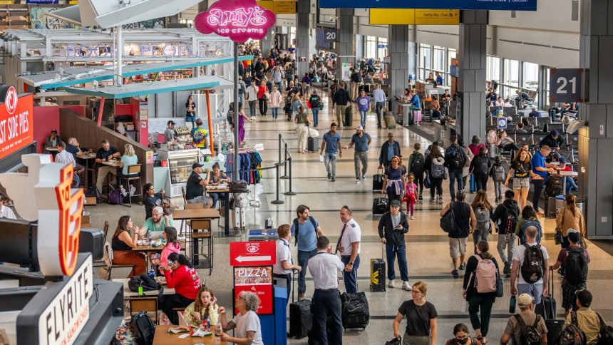 People travel through Austin-Bergstrom International Airport in Texas for Labor Day weekend 2023.