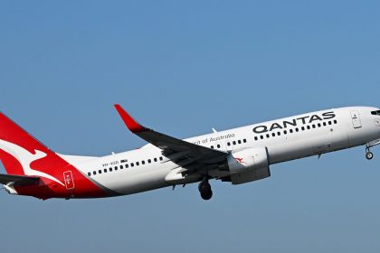 A Qantas plane departs Melbourne Airport on July 31, 2024.