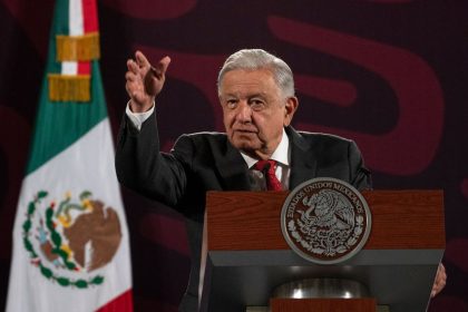 Mexico's President Andres Manuel Lopez Obrador gestures during his daily press conference at the National Palace in Mexico City on August 23, 2024.