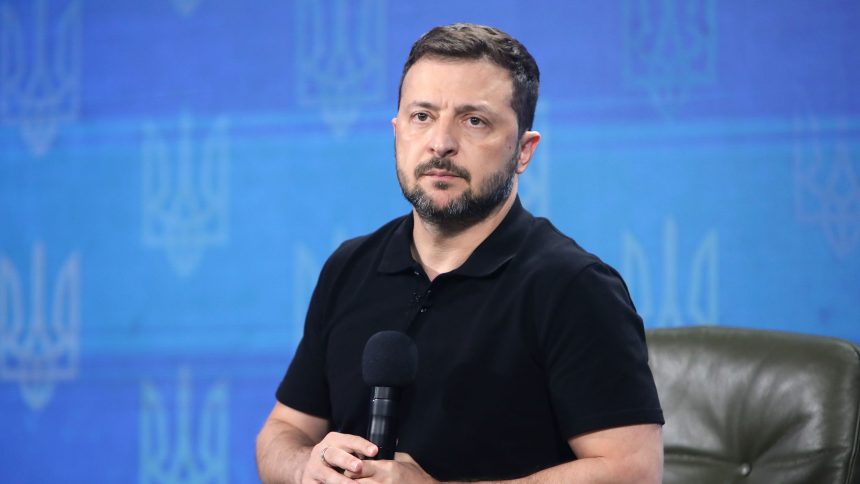 President of Ukraine Volodymyr Zelenskyy holds a news conference during the Ukraine 2024 Independence Forum in Kyiv, Ukraine, on August 27, 2024. NO USE RUSSIA. NO USE BELARUS. (Photo by Ukrinform/NurPhoto via Getty Images)