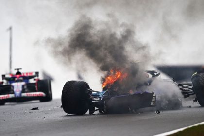 Logan Sargeant's car caught fire after the crash.