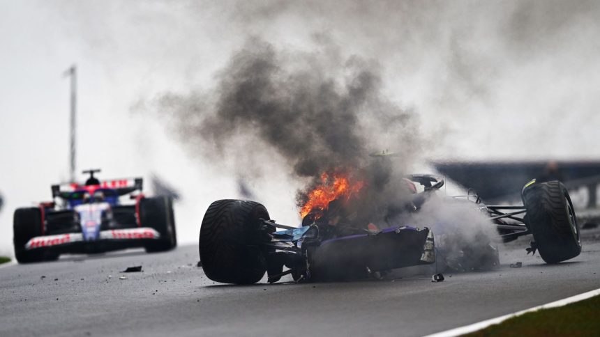 Logan Sargeant's car caught fire after the crash.