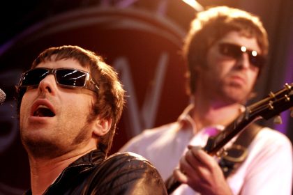 Oasis frontmen Liam Gallagher and Noel Gallagher performing in a 2005 photo.