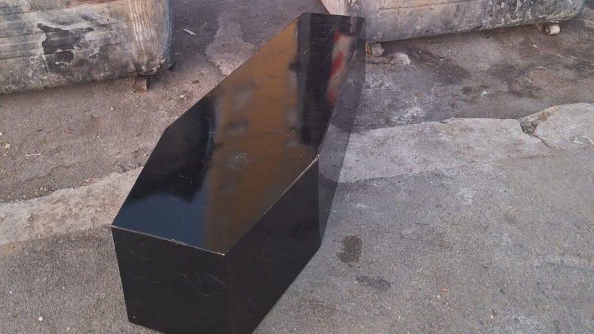 A black coffin was left in front of an anti-mafia activist’s home in Rome, Italy on Sunday, police said.