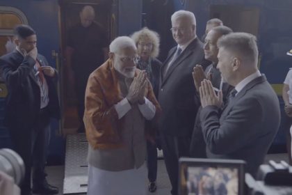 Indian Prime Minister Narendra Modi arrives in Kyiv by train on August 23.