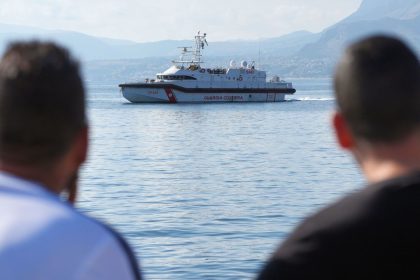 An Italian coastguard boat on the water on the fifth day of the search and recovery operation after the luxury yacht Bayesian sank in a storm on Monday whilst moored around half a mile off the coast of Porticello, Sicily. The search continues for the final person missing from the wreck of the yacht after five bodies were brought to shore in the small fishing village of Porticello. Picture date: Friday August 23, 2024. PA Photo. Technology tycoon Mike Lynch, his daughter Hannah, Morgan Stanley International bank chairman Jonathan Bloomer, his wife Judy Bloomer, Clifford Chance lawyer Chris Morvillo, and his wife Neda Morvillo were lost when the Bayesian sank at around 5am on Monday. See PA story ACCIDENT Italy. Photo credit should read: Jonathan Brady/PA Wire