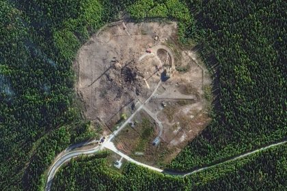 A satellite overview after what experts believe was the launch failure of a Russian RS-28 Sarmat intercontinental ballistic missile, at the Plesetsk Cosmodrome in northern Russia, on September 21.