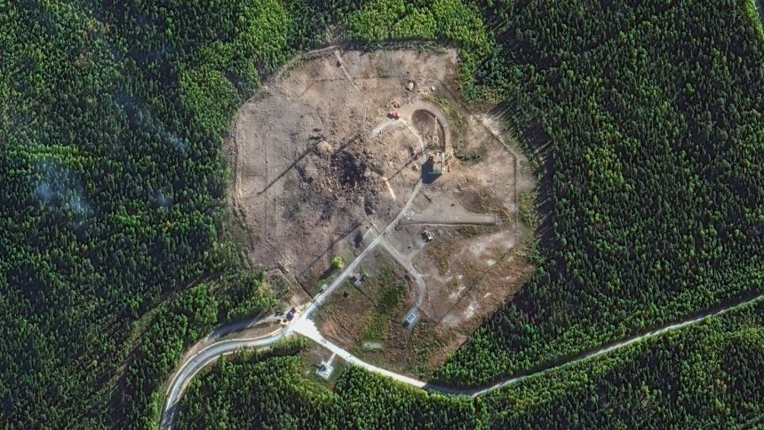 A satellite overview after what experts believe was the launch failure of a Russian RS-28 Sarmat intercontinental ballistic missile, at the Plesetsk Cosmodrome in northern Russia, on September 21.