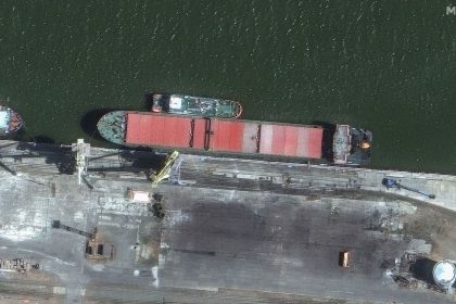 The vessel – the Port Olya 3 – was identified by Maxar Technologies in satellite imagery taken on September 4 at Port Olya in Astrakhan, Russia.