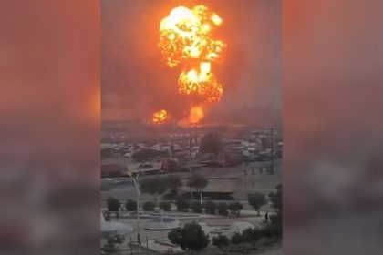 This screen grab from a video posted on social media shows Israeli strikes in Hodeidah, Yemen, on September 29.