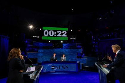 Vice President Kamala Harris, left, and former President Donald Trump at the ABC debate on September 10, 2024.