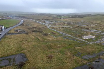 An aerial view of the site of the planned coal mine in Whitehaven, England.