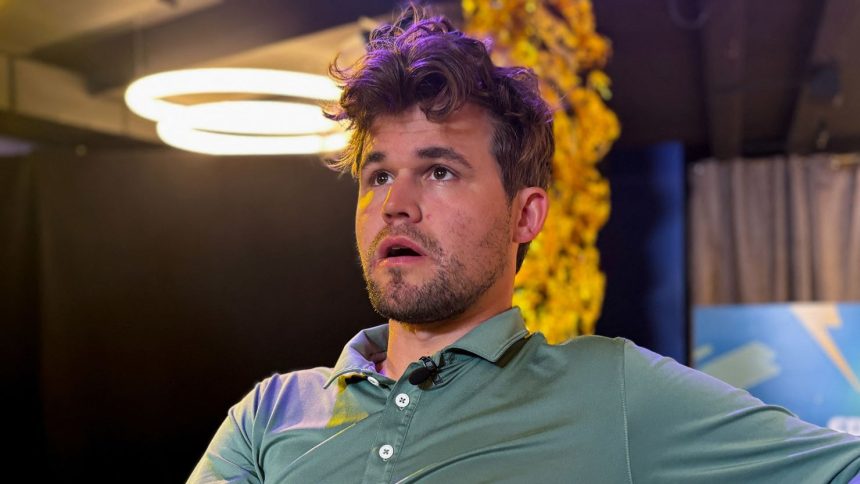 Magnus Carlsen looks on ahead of his Speed Chess Championship semifinal against Hans Niemann.