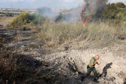 Smoke billows after a missile which the IDF says was launched from Yemen lands in central Israel on September 15, 2024.