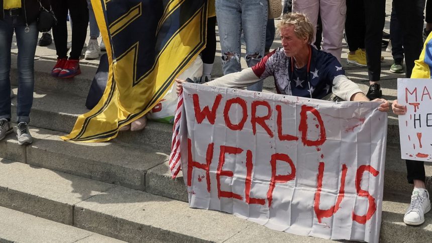 Ryan Routh is seen during a rally demanding international leaders to organize a humanitarian corridor for evacuation of Ukrainian military and civilians from Mariupol, in central Kyiv, Ukraine, on May 3, 2022.