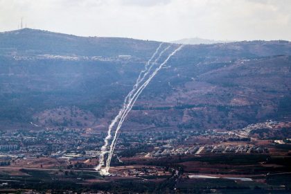 Israel's Iron Dome anti-missile system operates for interceptions as rockets are launched from Lebanon towards Israel, as seen from northern Israel on Saturday.