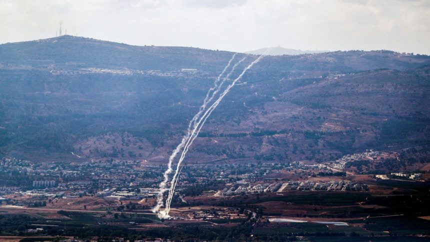 Israel's Iron Dome anti-missile system operates for interceptions as rockets are launched from Lebanon towards Israel, as seen from northern Israel on Saturday.