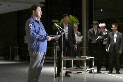 Japan's Chief Cabinet Secretary Yoshimasa Hayashi speaks about a Russian military patrol aircraft that violated Japanese airspace, in Tokyo, Japan September 23, 2024.