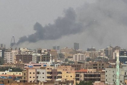 Plumes of smoke rise from Khartoum, Sudan on Thursday.