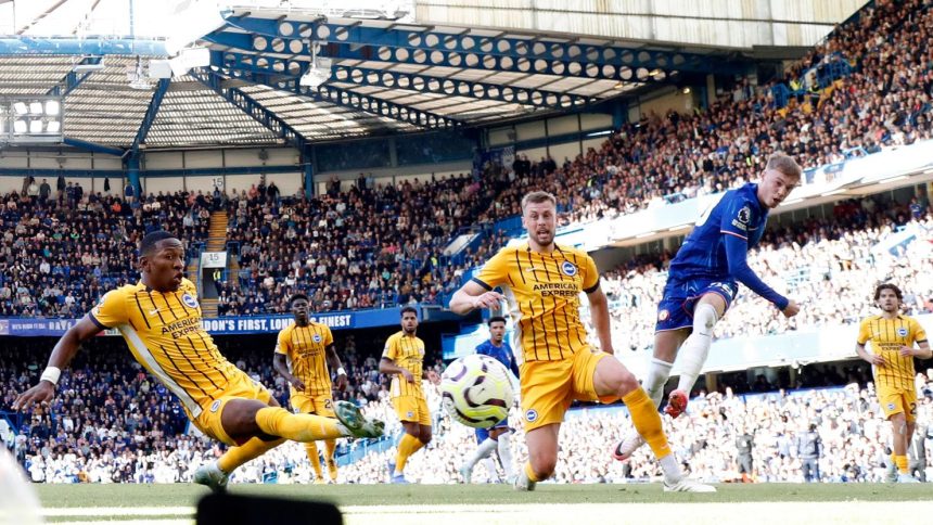 Palmer scores his fourth goal against Brighton.