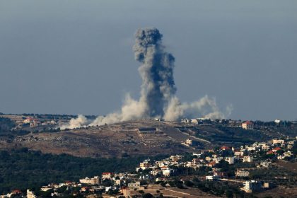 Smoke billows after Israeli Air Force air strikes in southern Lebanon villages, amid cross-border hostilities between Hezbollah and Israel, as seen from northern Israel, September 29, 2024.