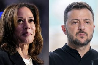 US Vice President Kamala Harris and Ukrainian President Volodymyr Zelensky.