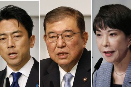 Candidates in Japan's ruling party leadership contest Shinjiro Koizumi, Shigeru Ishiba and Sanae Takaichi.