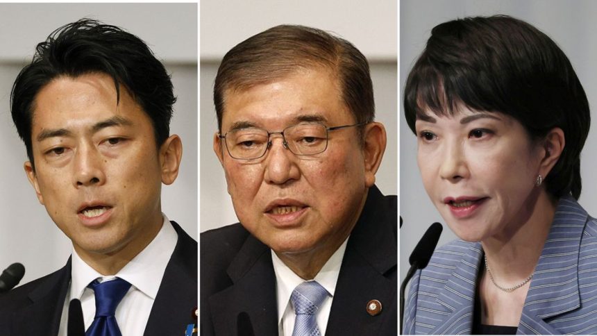 Candidates in Japan's ruling party leadership contest Shinjiro Koizumi, Shigeru Ishiba and Sanae Takaichi.