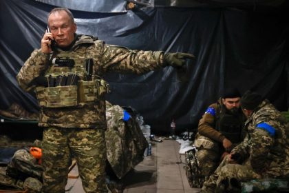 Commander of the Ukrainian army, Colonel General Oleksandr Syrskyi, gives instructions in a shelter in Soledar, the site of heavy battles with the Russian forces, in the Donetsk region, Ukraine on January 8, 2023.