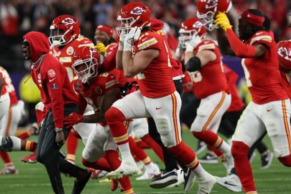 LAS VEGAS, NEVADA - FEBRUARY 11: The Kansas City Chiefs celebrate after defeating the San Francisco 49ers in Super Bowl LVIII at Allegiant Stadium on February 11, 2024 in Las Vegas, Nevada. (Photo by Jamie Squire/Getty Images)