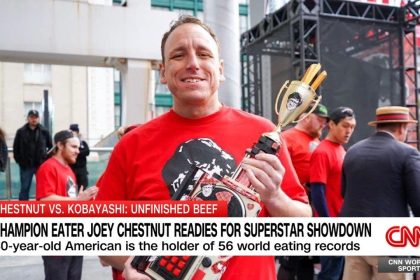 Hot dog eating champions Joey Chestnut and Takeru Kobayashi have “Unfinished Beef” to settle. The two competitive eaters, who have faced off before at Nathan’s Famous Hot Dog Eating Contest, will battle it out on Labor Day to prove which one of them is the better hot dog eating champion. Chestnut has been speaking with World Sport's Don Riddell ahead of the showdown.