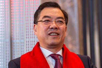 Chinese Consul General to New York City Huang Ping attends a lighting ceremony to celebrate the Lunar New Year at the Empire State Building in New York on February 1, 2019.