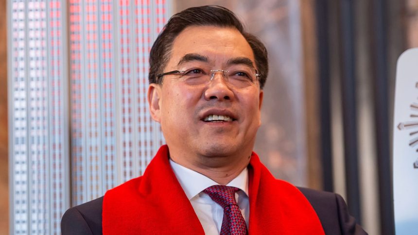 Chinese Consul General to New York City Huang Ping attends a lighting ceremony to celebrate the Lunar New Year at the Empire State Building in New York on February 1, 2019.