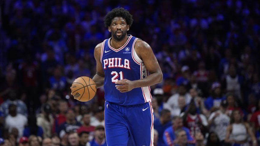 The Philadelphia 76ers' Joel Embiid plays during Game 6 in an NBA basketball first-round playoff series in May.