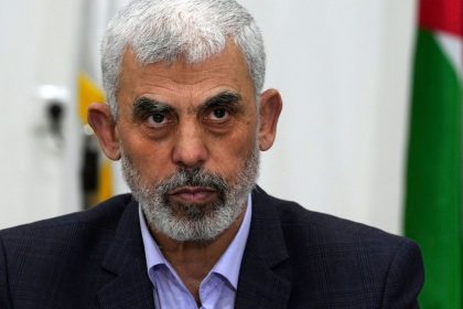 Hamas leader Yahya Sinwar chairs a meeting with leaders of Palestinian factions at his office in Gaza City on April 13, 2022.