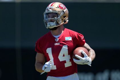 San Francisco 49ers wide receiver Ricky Pearsall carries the ball during the NFL football team's rookie minicamp in Santa Clara, California on May 10, 2024.