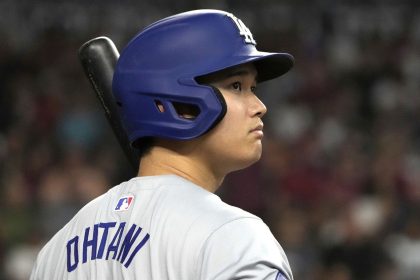 Los Angeles Dodgers star Shohei Ohtani gets ready to hit against the Arizona Diamondbacks.