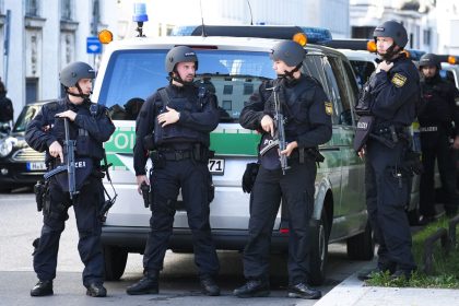 Police officers patrol in central Munich after shooting dead a male suspect near the Israeli Consulate on September 5, 2024.