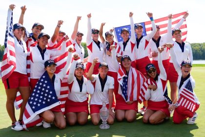 Team USA players pose after winning the Solheim Cup.