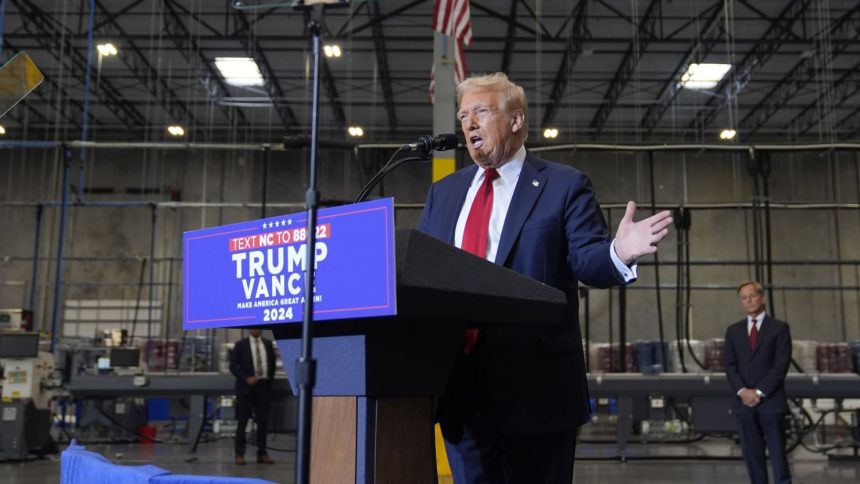 Republican presidential nominee former President Donald Trump speaks during a campaign event, Wednesday, Sept. 25, 2024, in Mint Hill, N.C.