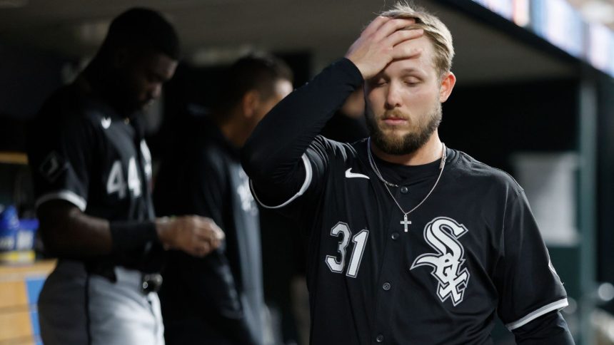 Outfielder Zach DeLoach after the Chicago White Sox lost their 121st game, setting a MLB record for most losses in a single season in baseball's modern era (since 1901).