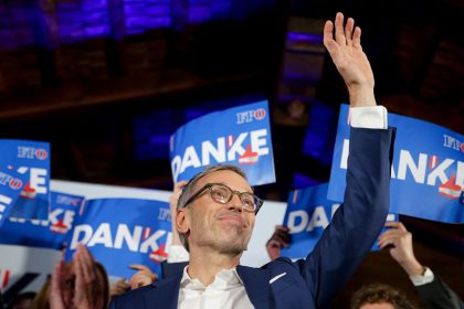 Herbert Kickl, leader of the Freedom Party of Austria waves to supporters, in Vienna, Austria, on September 29, 2024, after polls closed in the country's national election.