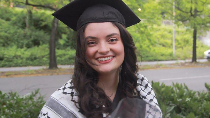 American-Turkish activist Aysenur Eygi pictures in a family photo from her graduation at the University of Washington this past spring.