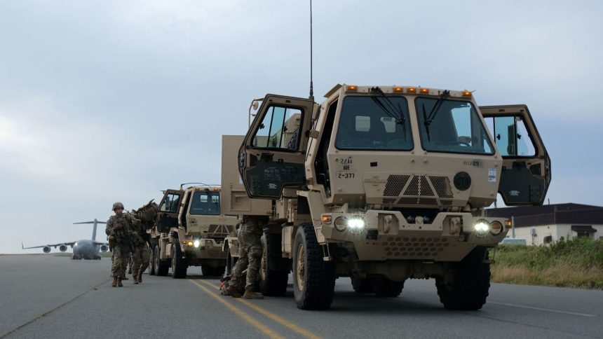 In this handout photo from the US Army, US Army soldiers prepare a Light Mobile Terrain Vehicle on Shemya Island as part a force projection operation on September 13.