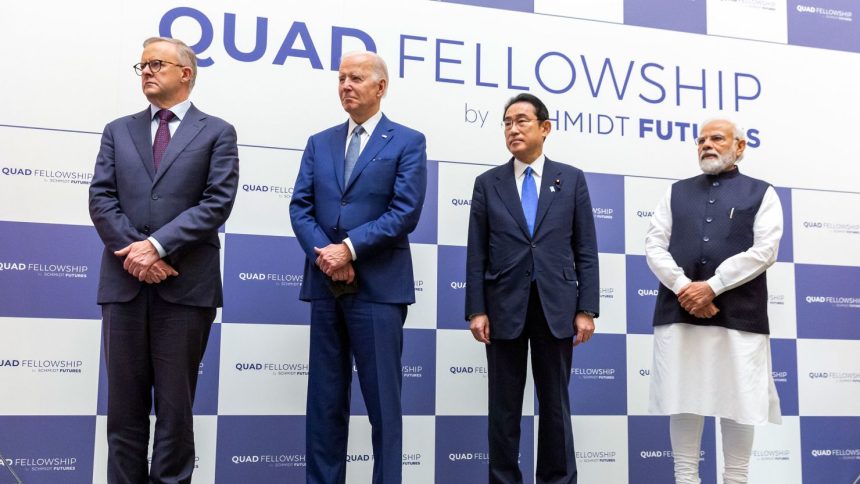 In this May 2022 photo, Australian Prime Minister Anthony Albanese, President Joe Biden, Japanese Prime Minister Fumio Kishida and Indian Prime Minister Narendra Modi attend the Quad Fellowship Founding Celebration event in Tokyo.