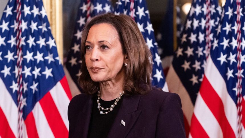 Vice President Kamala Harris leaves after speaking to the press following a meeting with Israeli Prime Minister Benjamin Netanyahu in the Vice President's ceremonial office at the Eisenhower Executive Office Building in Washington, DC, on July 25.